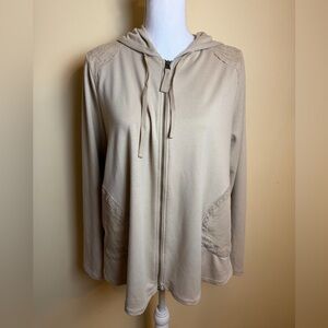 LOGO Lori Goldstein Hooded Zip-Up Medium Beige Jacket